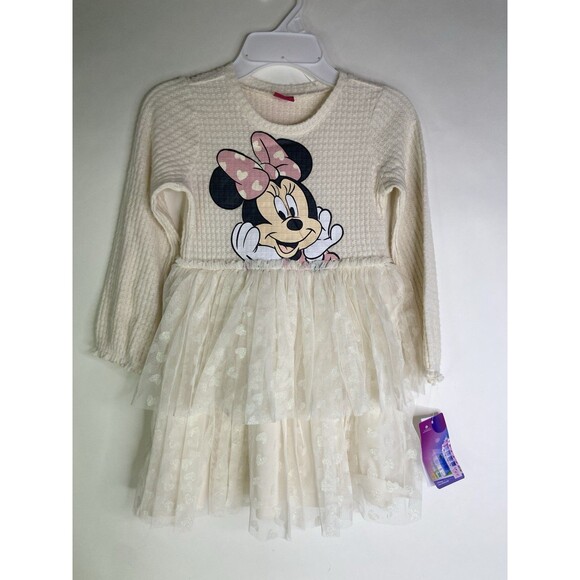 Disney Minnie Mouse Long Sleeve Waffle Knit Fit Flare Tutu Dress Girls Size 4T - Picture 1 of 8